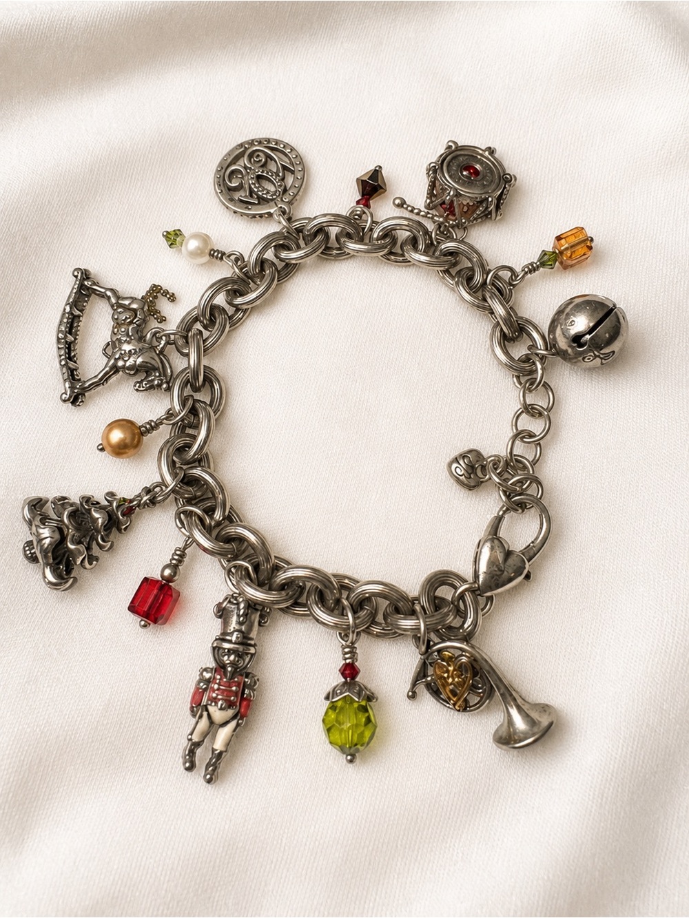 Brighton Christmas Silver Charm Bracelet with Red, Green and Gold Accents